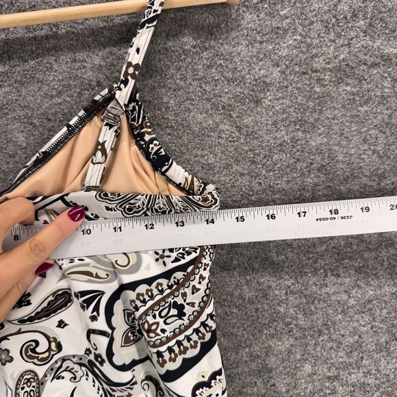 Lands' End Tankini Top Women 8 White Paisley V-Neck Push Up Sleeveless Nylon - Picture 3 of 5